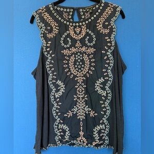 Banana Republic Black Sleeveless Tank with pink and light blue Embroidery